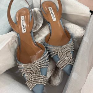 Brand new Aquazzura Gatsby Sling Satin 75 in baby blue